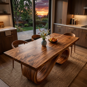 Modern Wooden Dining Table With Curved Base For Dining Area