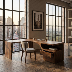 Minimalist Natural Wood L-Shaped Desk For Study Room