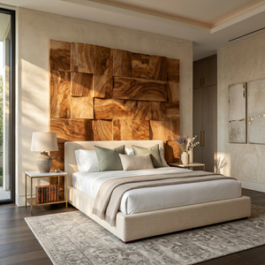 Modern Mosaic Wood Headboard For Luxury Tropical Bedroom Interior