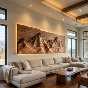 Contemporary Sculptural Wood Wall Art Mountain Design For Living Room