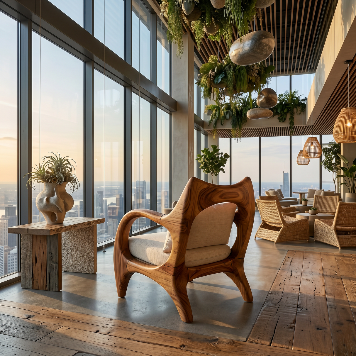 Zen-Inspired Organic Wood Chair for Modern Architectural Interiors