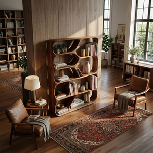 Mid Century Handcrafted Bookcase Storage Organizer For Living Room