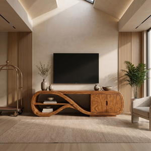 Organic Curved TV Cabinet Contemporary Living Room