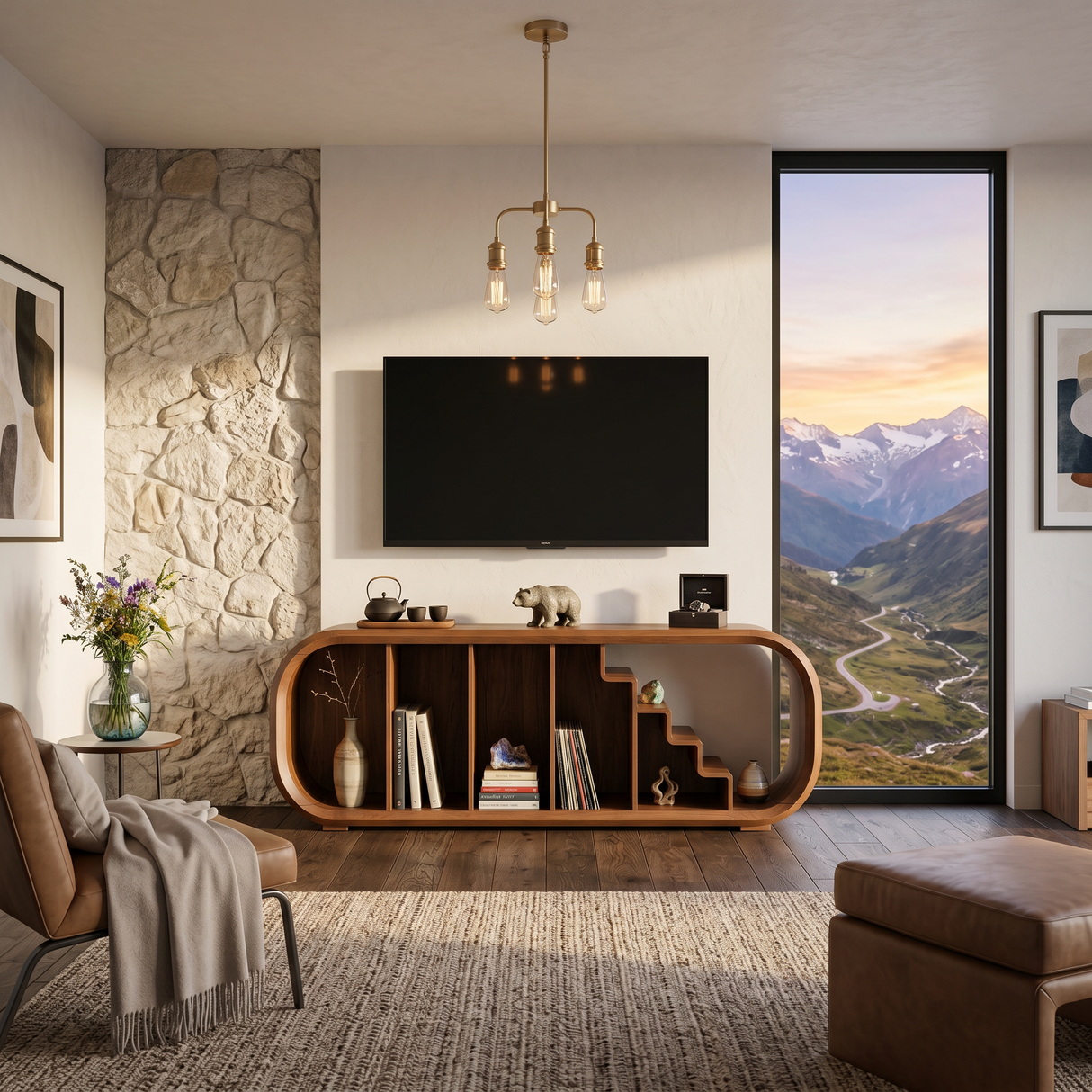 Modern Organic TV Console For Entertainment Lounge Space