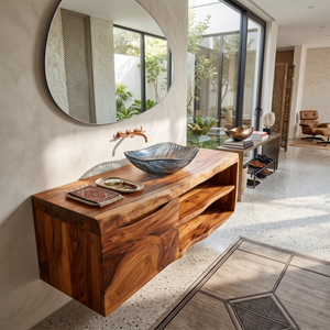Organic Floating Bathroom Vanity Tropical Spa Retreat