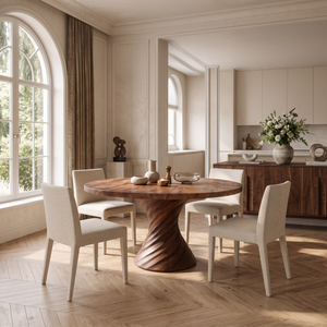 Modern Round Dining Table With Statement Spiral Pedestal For Home