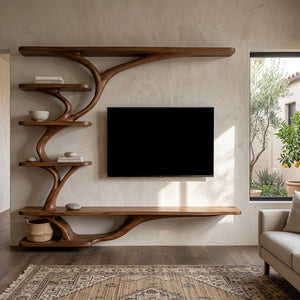 Modern Wood Wall Mounted TV Shelf For Home Style