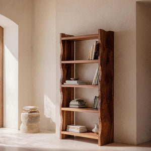 Modern Vertical Bookshelf With Natural Grain Design For Living