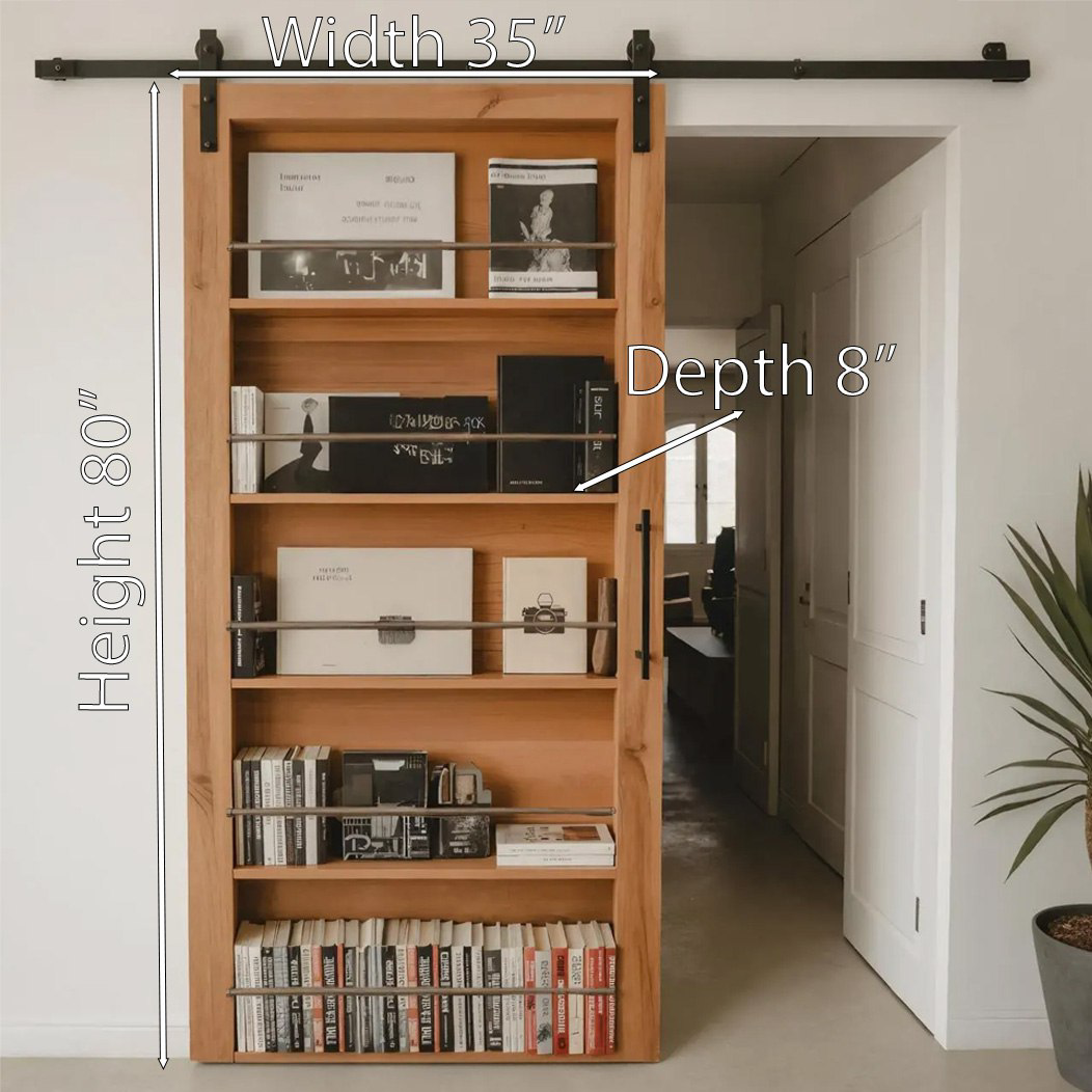 Modern Sliding Barn Door With Built-In Bookshelf For Living Room