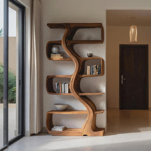 Organic Sculptural Bookshelf With Wavy Design For Living Room