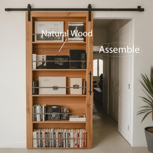 Modern Sliding Barn Door With Built-In Bookshelf For Living Room