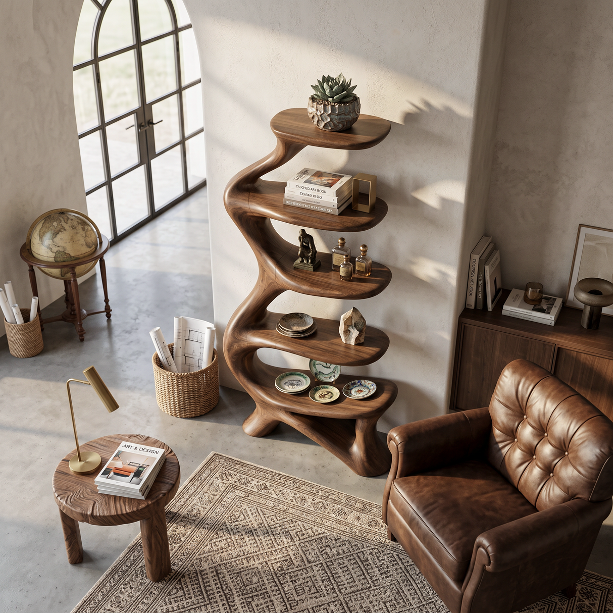 Organic Bookshelf Flowing Curved For Luxury Interior