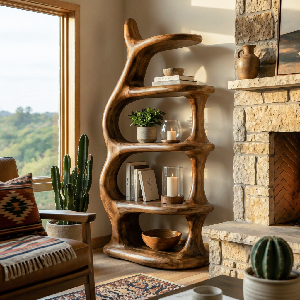 Organic Sculptural Freeform Bookshelf For Statement Contemporary Home