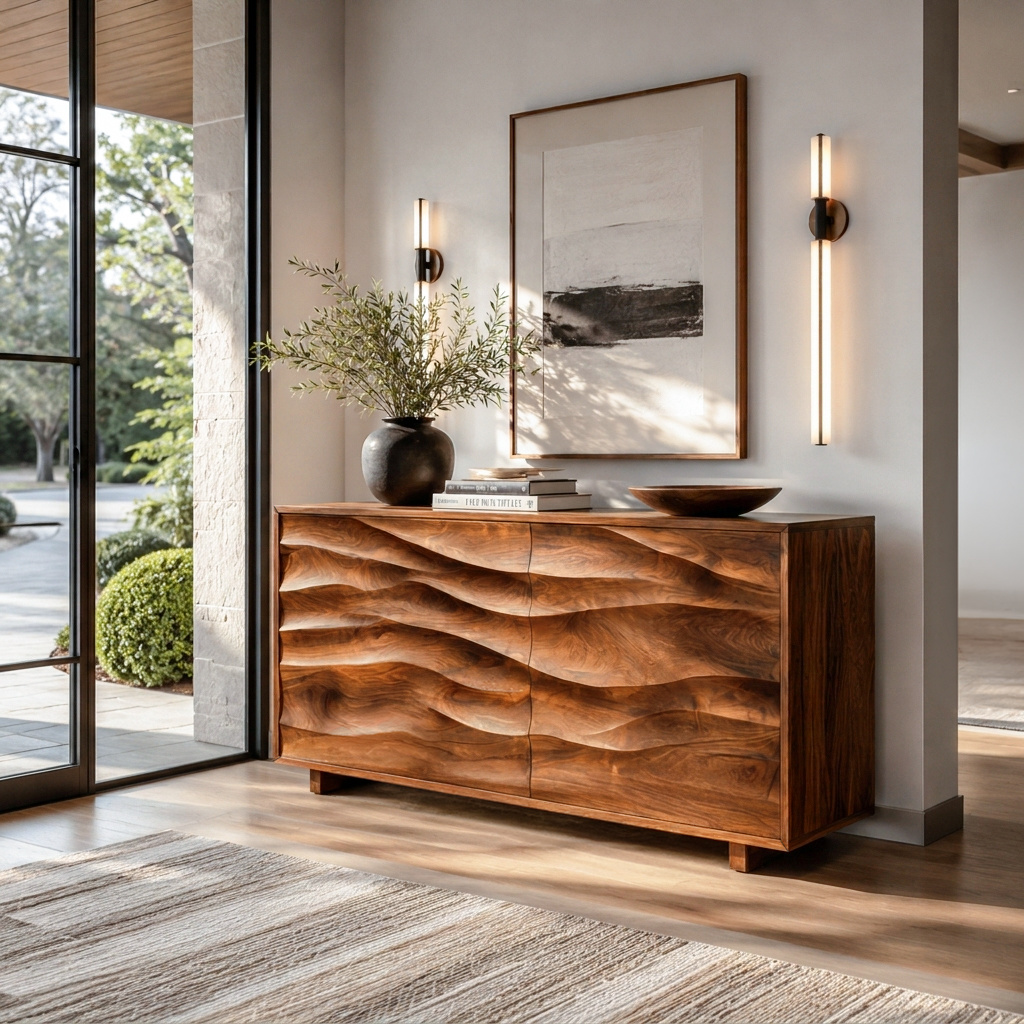 Modern Organic Wave Carved Sideboard For Festive Home Decor