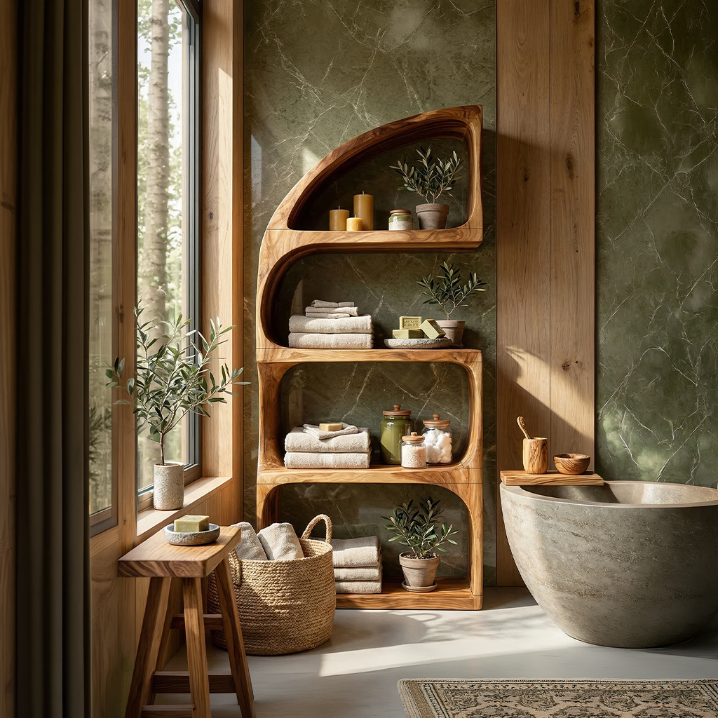 Rustic Farmhouse Curved Bookshelf Bedroom Corner Storage