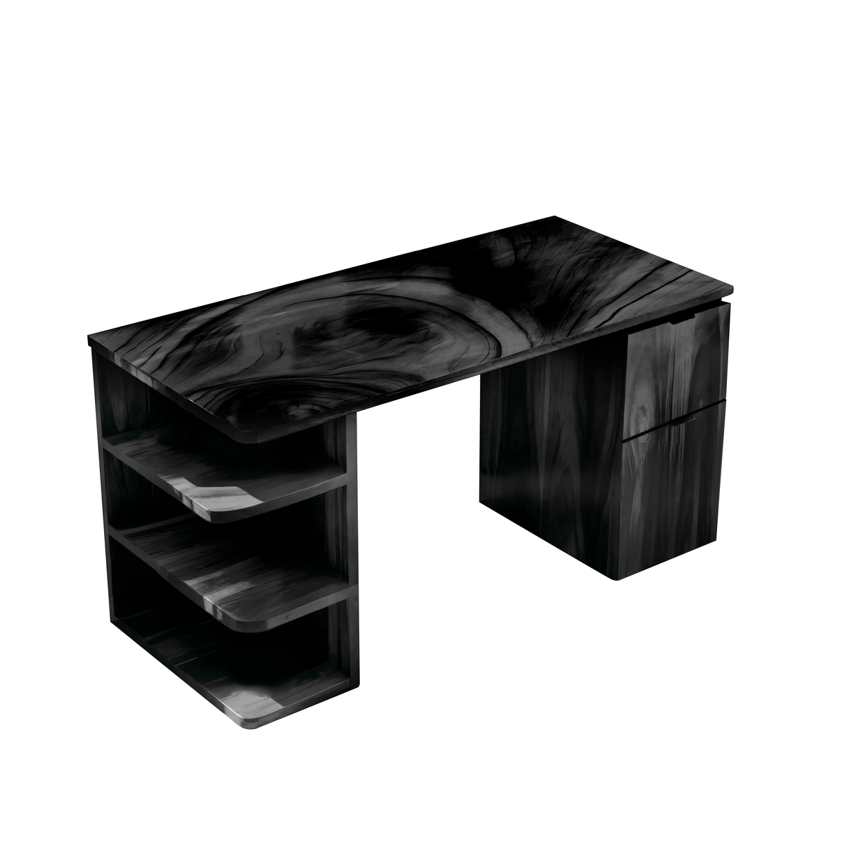 Contemporary Wooden Desk With Shelves And Drawers For Home Office