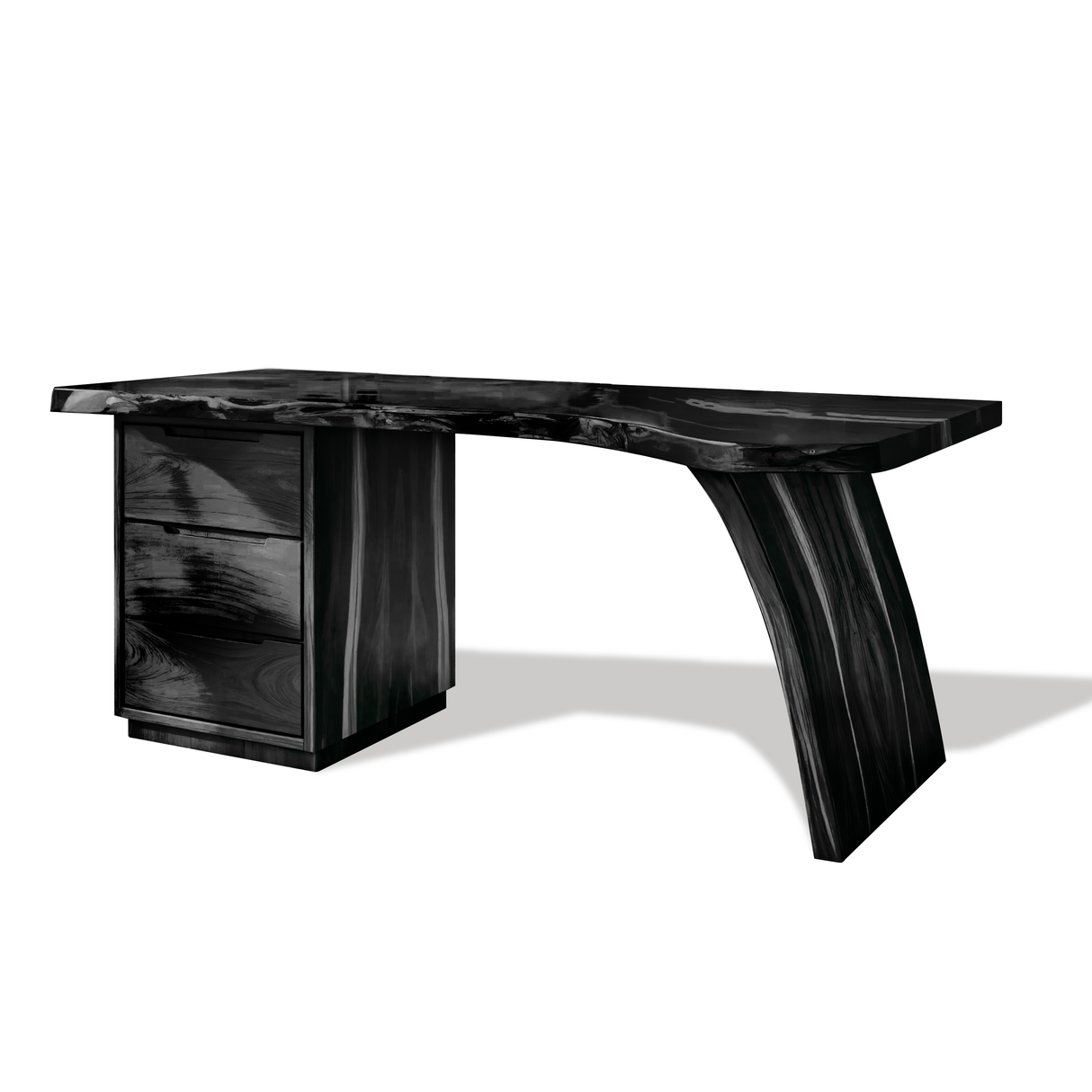 Artisan Live Edge Wooden Desk With Curved Legs For Home Office