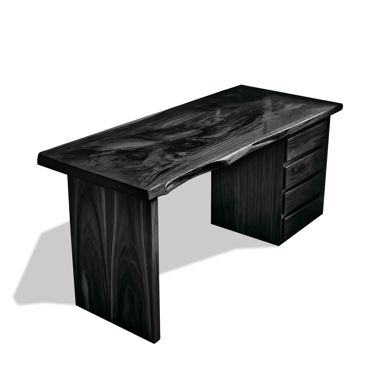 Rustic Live Edge Wooden Desk With Drawers For Home Office Or Study