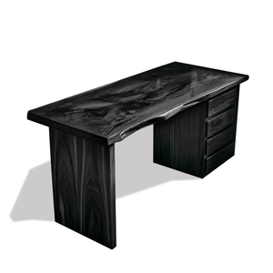 Rustic Live Edge Wooden Desk With Drawers For Home Office Or Study