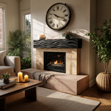 Rustic Wooden Fireplace Shelf With Wave Carved For Living Room