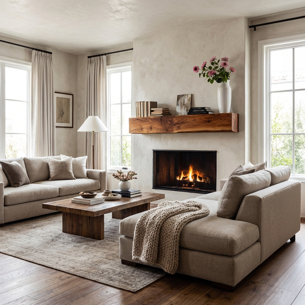Wooden Fireplace Shelf For Cozy Living Room Decor