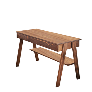 Mid Century Wooden Writing Desk With Drawers And Shelf For Home Office