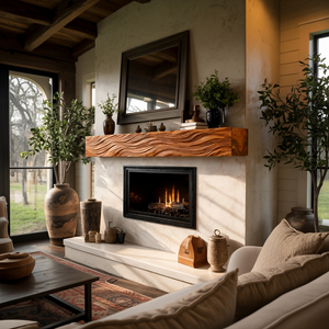 Rustic Wooden Floating Fireplace Shelf For Living Decor