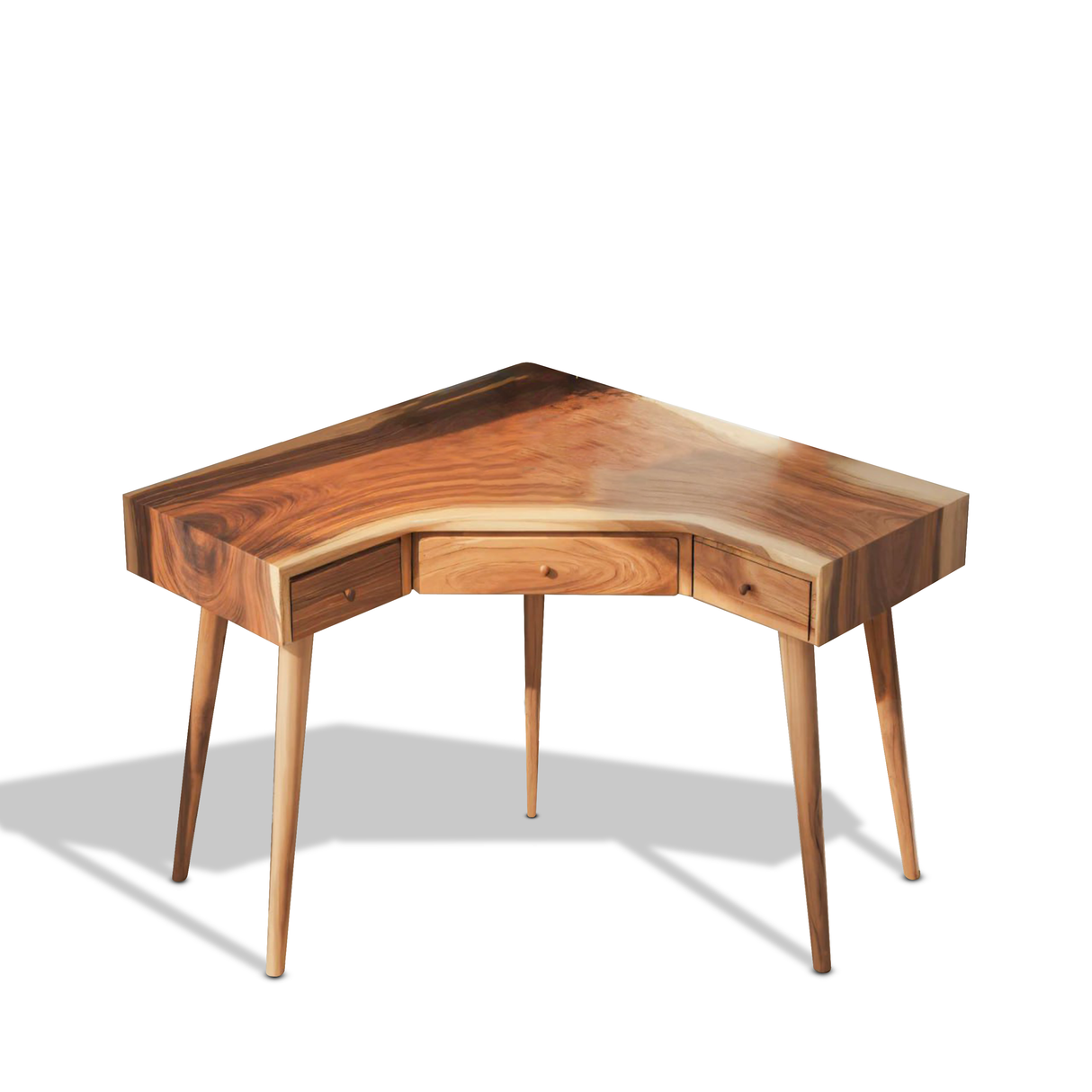 Mid Century Corner Wooden Desk With Drawer For Home Office Or Study