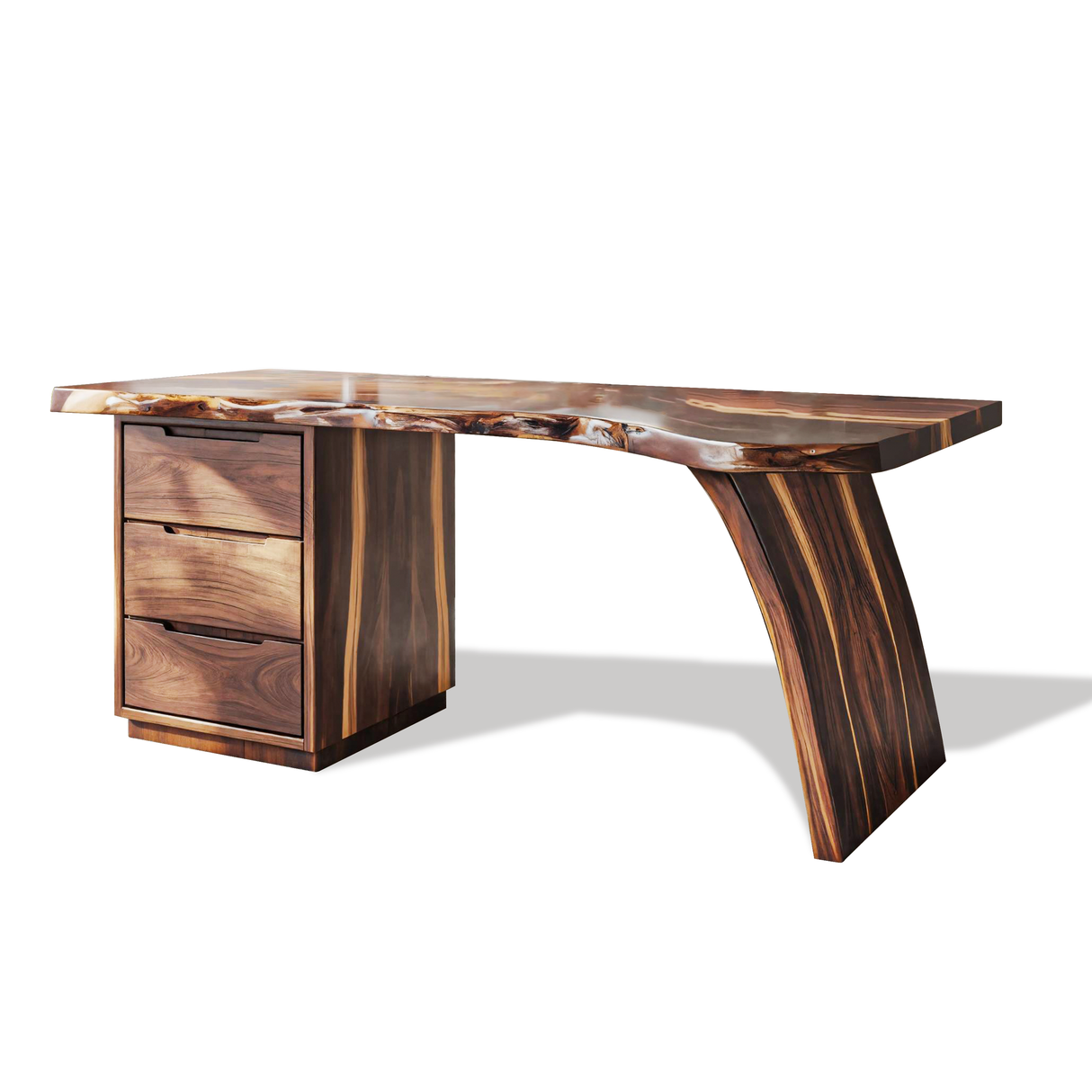 Artisan Live Edge Wooden Desk With Curved Legs For Home Office