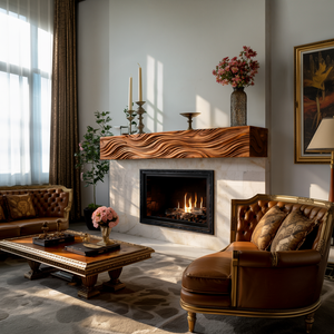 Wooden Fireplace Shelf With Wave Carved For Modern Home Decor