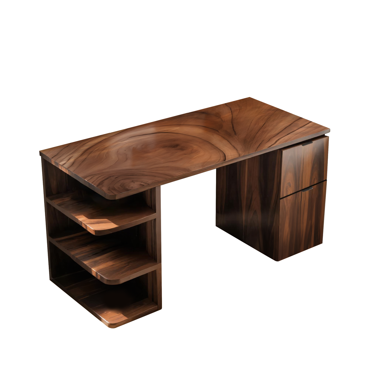 Contemporary Wooden Desk With Shelves And Drawers For Home Office