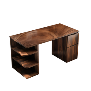Contemporary Wooden Desk With Shelves And Drawers For Home Office