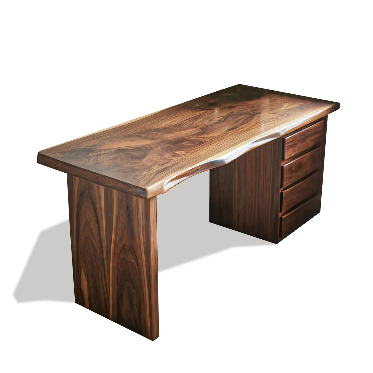 Rustic Live Edge Wooden Desk With Drawers For Home Office Or Study