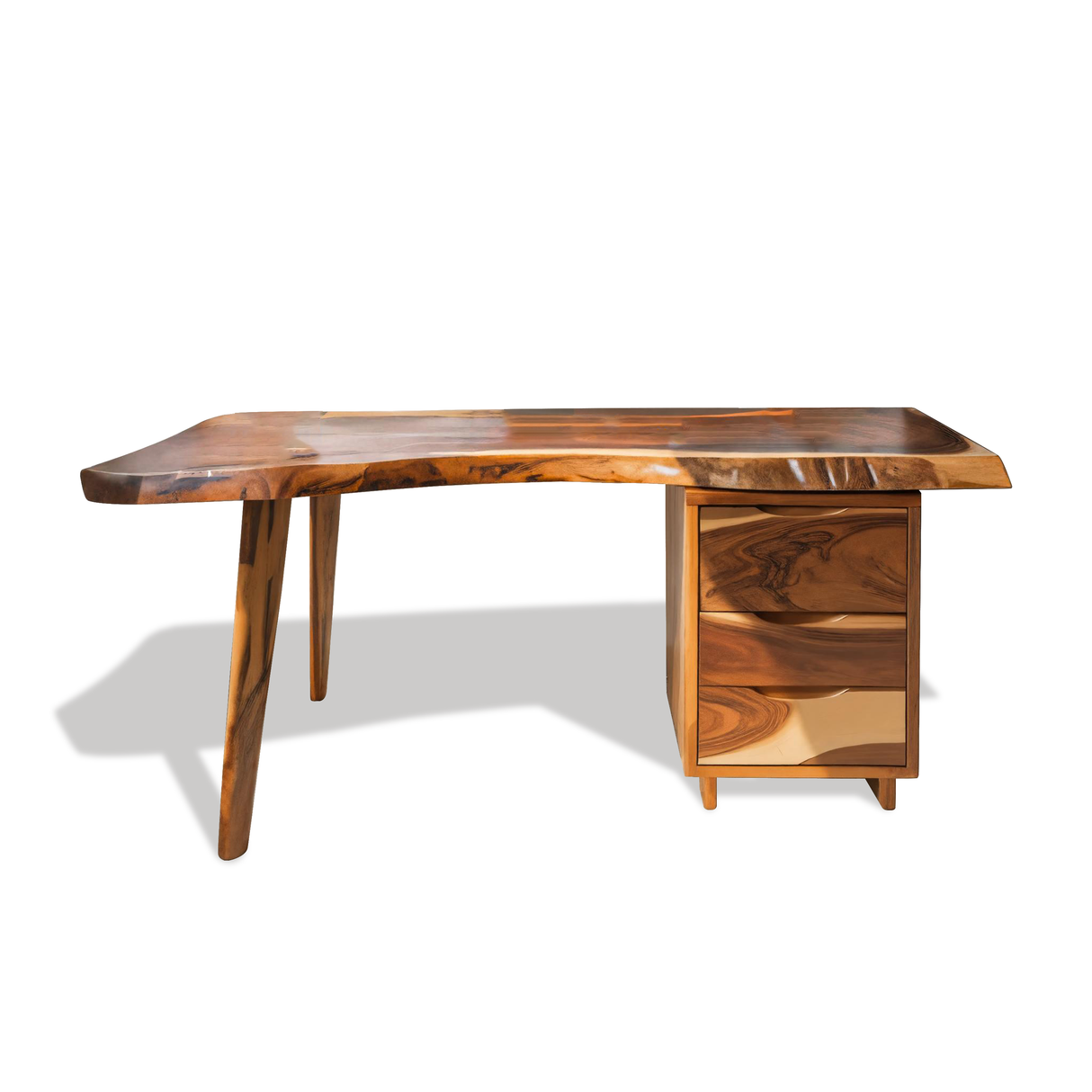 Modern Live Edge Wooden Desk With Drawers For Home Office Or Studio
