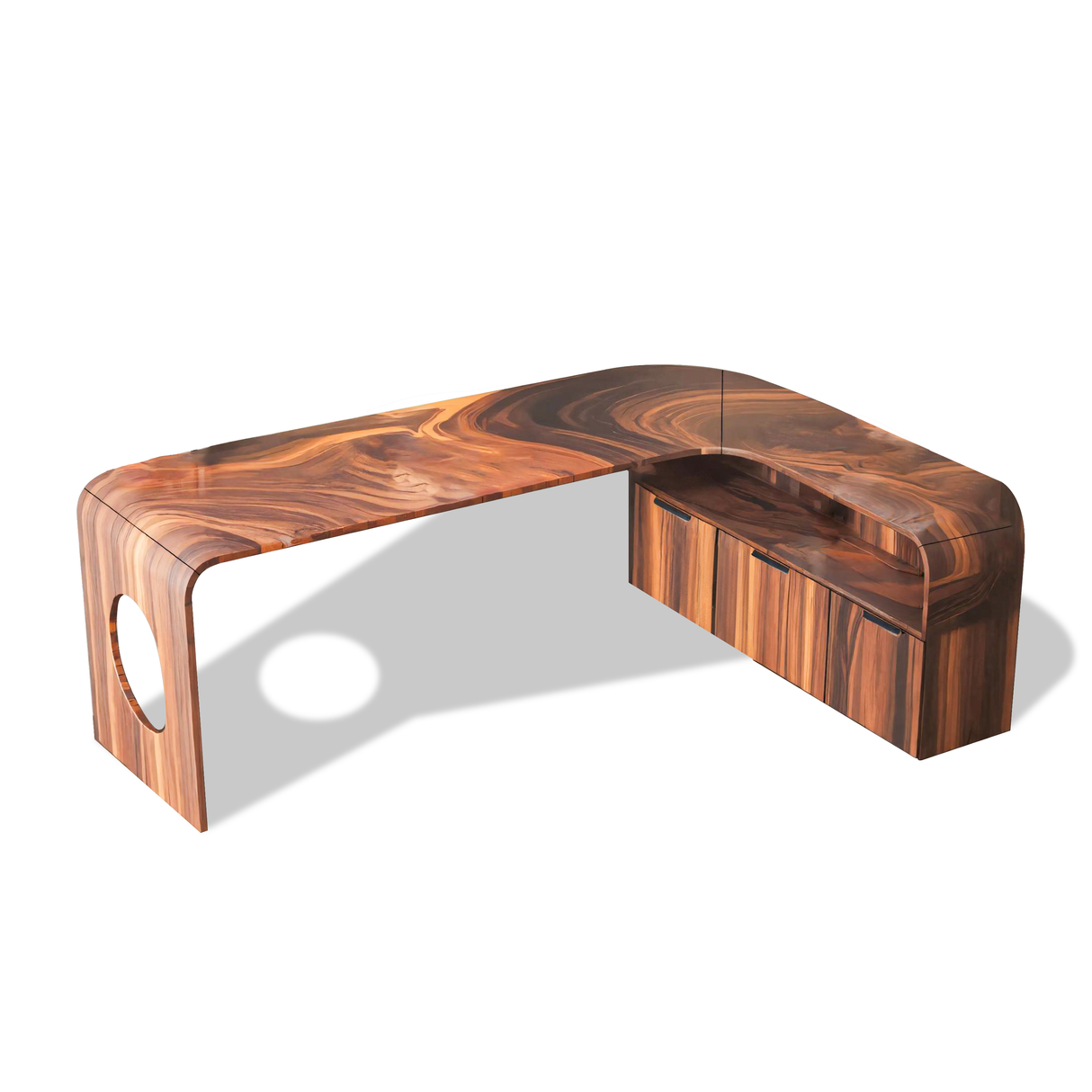 Modern L Shaped Wooden Desk With Rounded Corners For Executive Office
