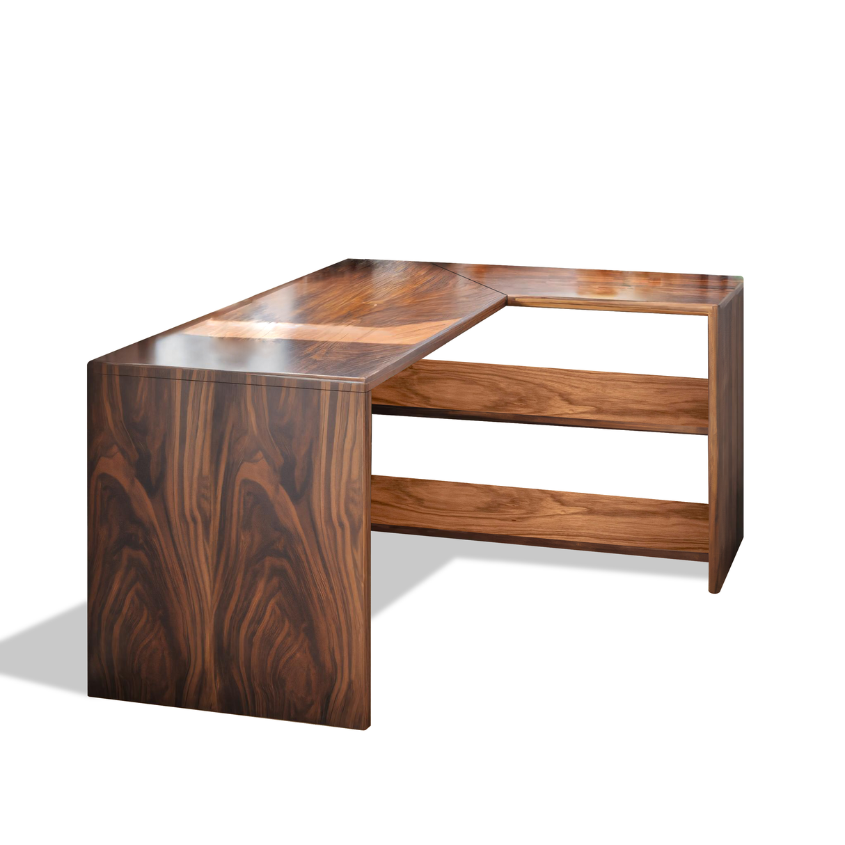 Modern L Shaped Wooden Desk With Bookshelf For Home Office Or Study