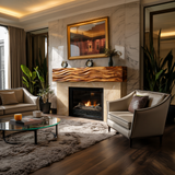 Rustic Wooden Fireplace Shelf With Wave Carved For Living Room