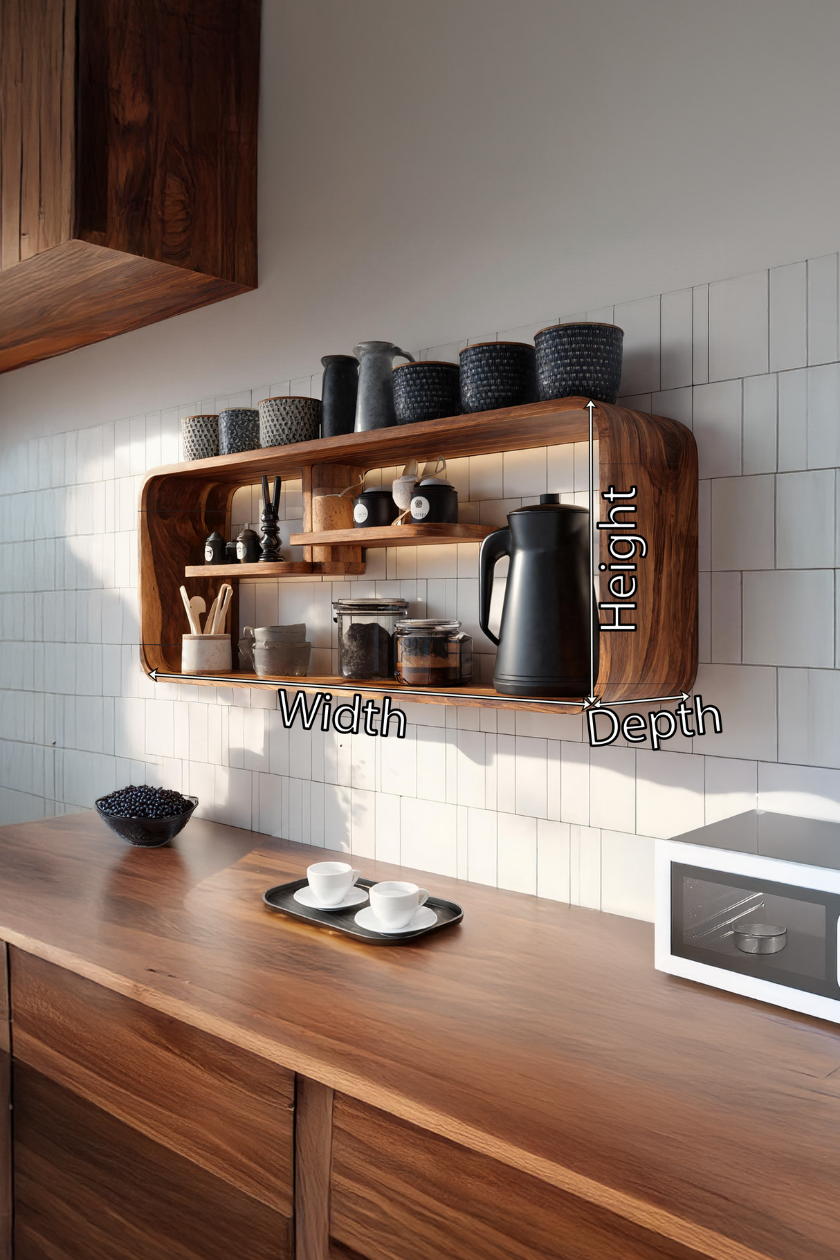 Modern Curved Wooden Kitchen Shelf For Furniture Decor