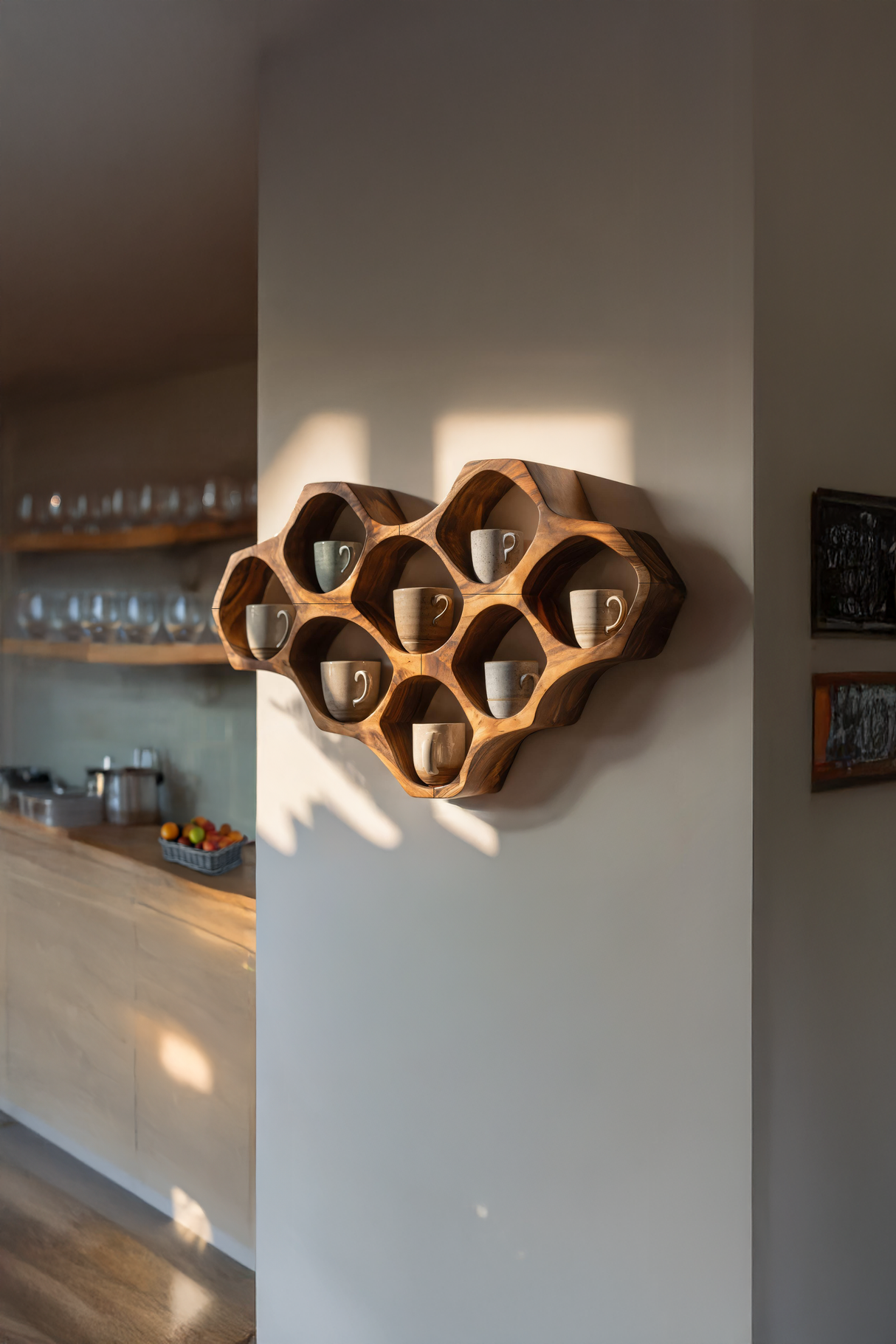 Modern Honeycomb Wood Shelf For Pantry Organization