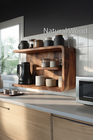 Minimalist Wooden Shelf With Hooks For Pantry Organization