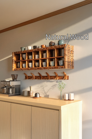 Modern Wooden Shelf With Hooks For Small Kitchen Design