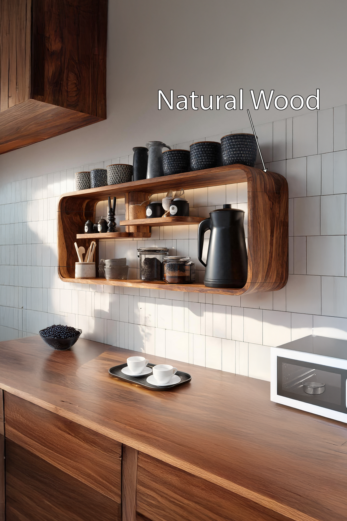 Modern Curved Wooden Kitchen Shelf For Furniture Decor