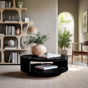 Modern Round Coffee Table With Shelf For Living Room And Lounge