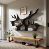 Mid Century Handcrafted Wooden Wall Mount Shelf For Entryway