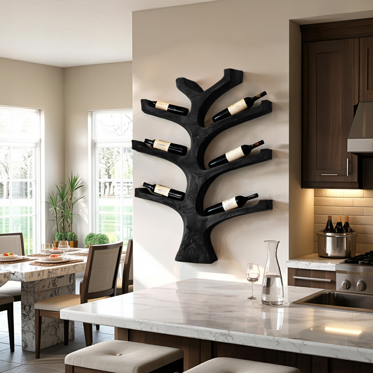 Rustic Wall Mounted Tree Branch Wine Holder For Kitchen