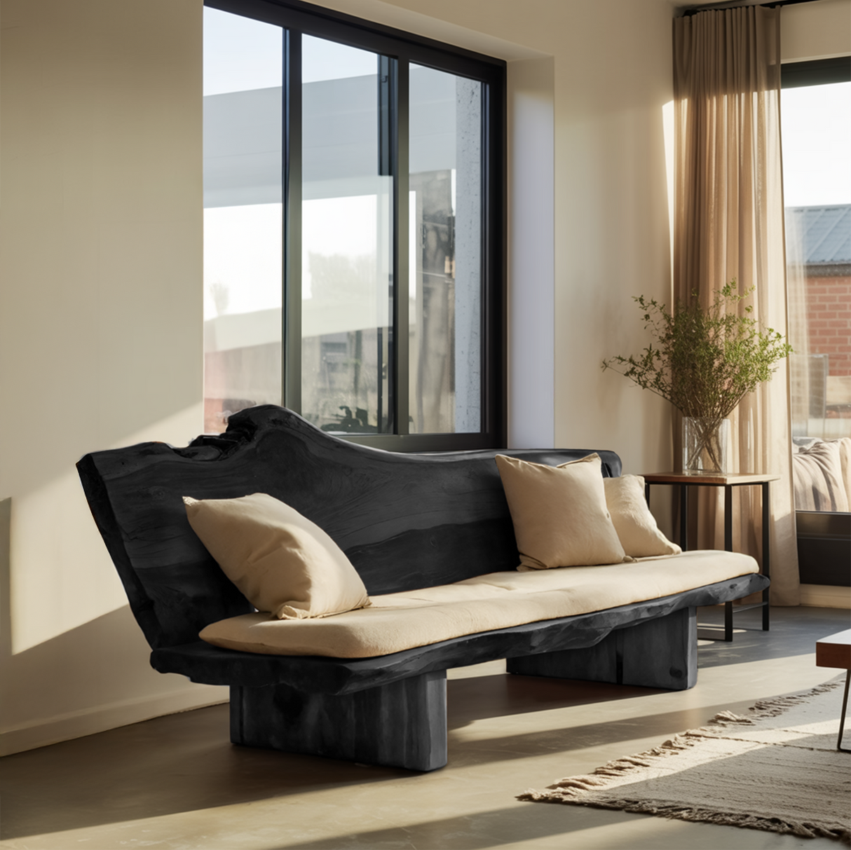 Organic Wood Sofa With Natural Edge Design For Home Decoration
