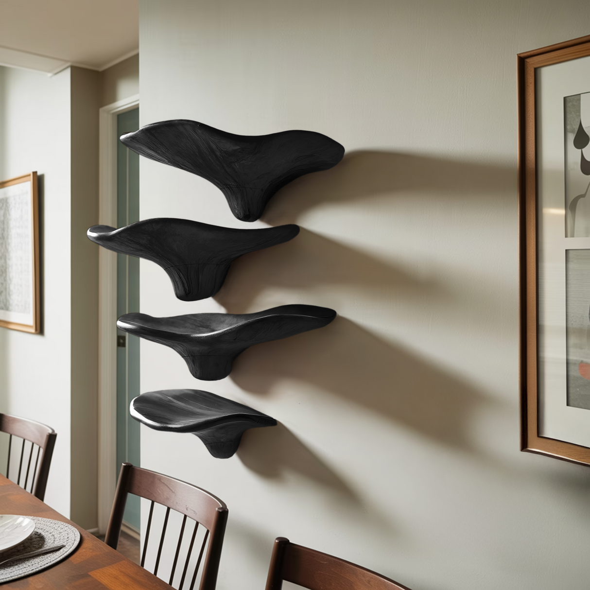 Mid Century Wooden Live Edge Mushroom Shelf For Natural Home Decor