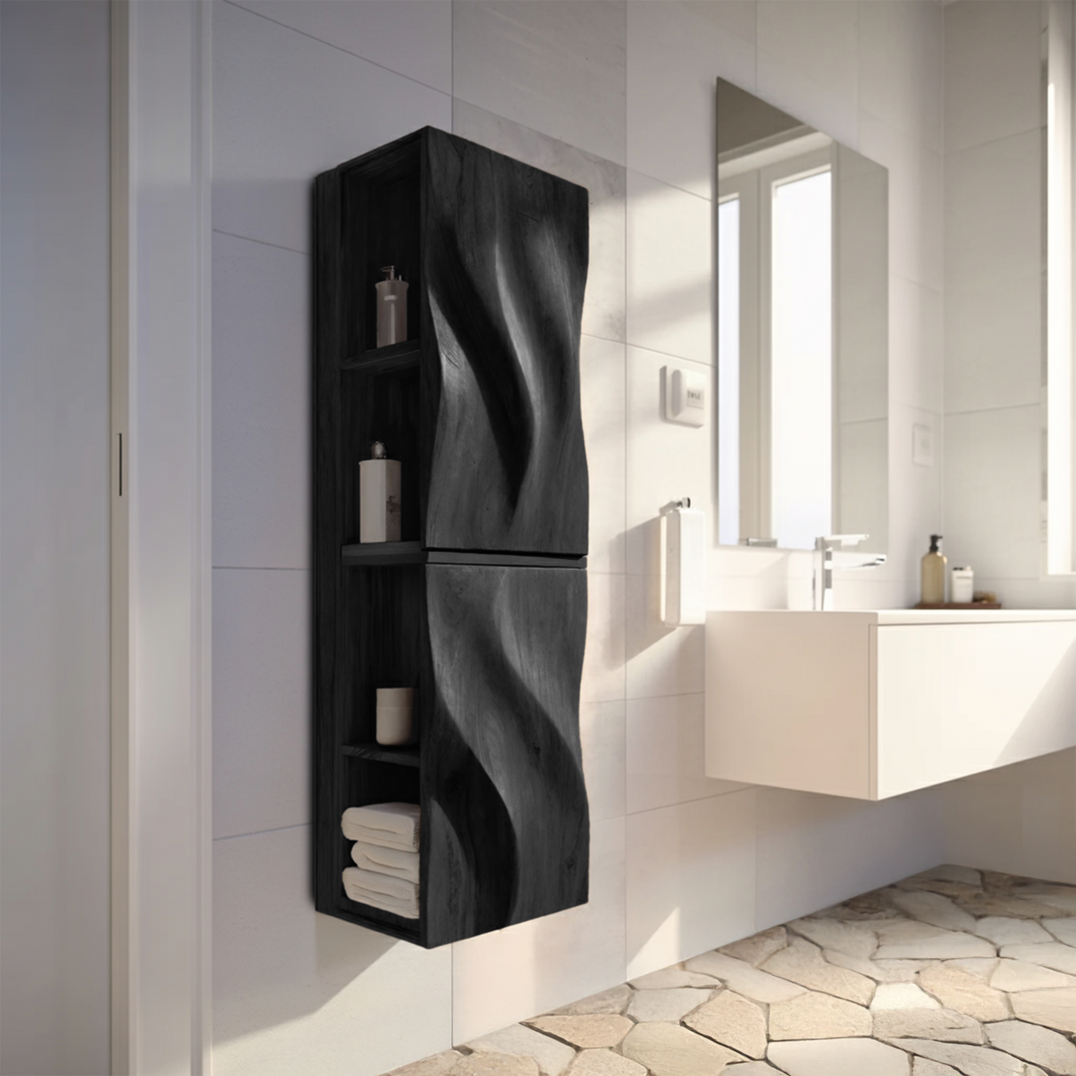 Luxury Bathroom Cabinet Wave Carved Doors For Bathroom