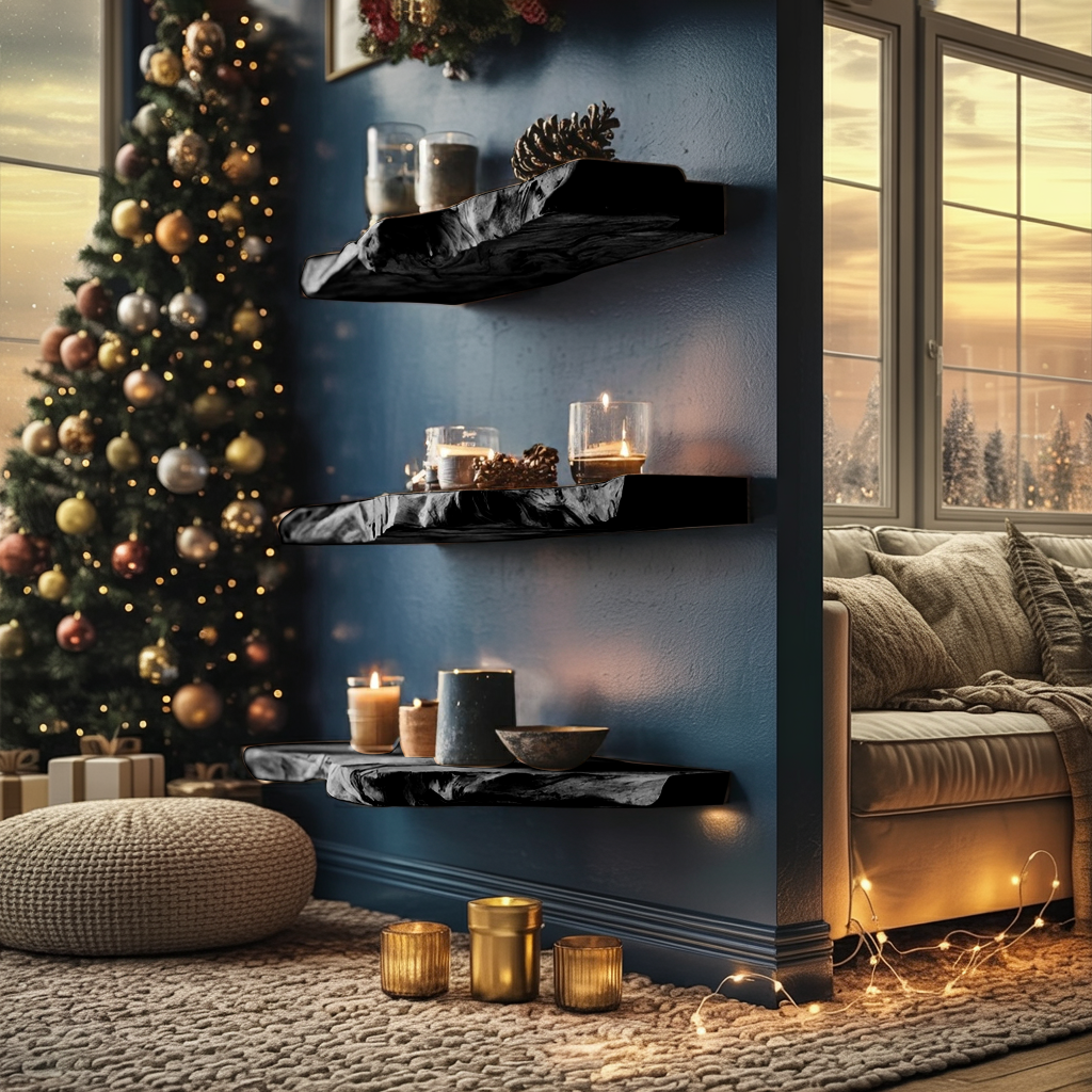 Mid Century Solid Wood Floating Shelf For Bedroom Xmas Decor