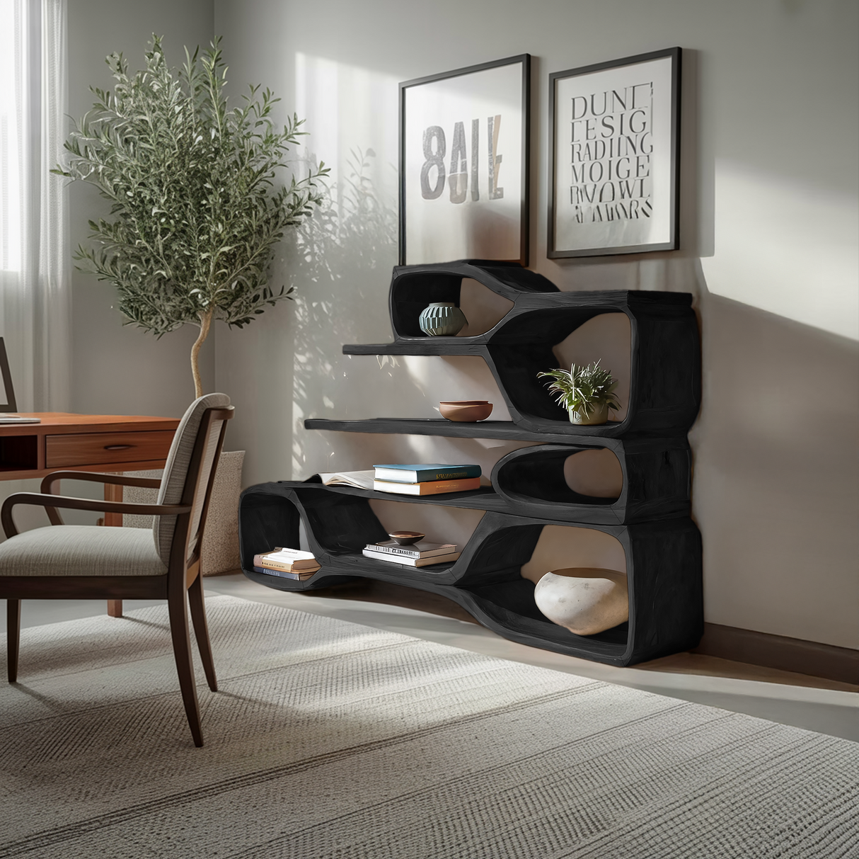 Curved Sculptural Bookshelf For Home Decor